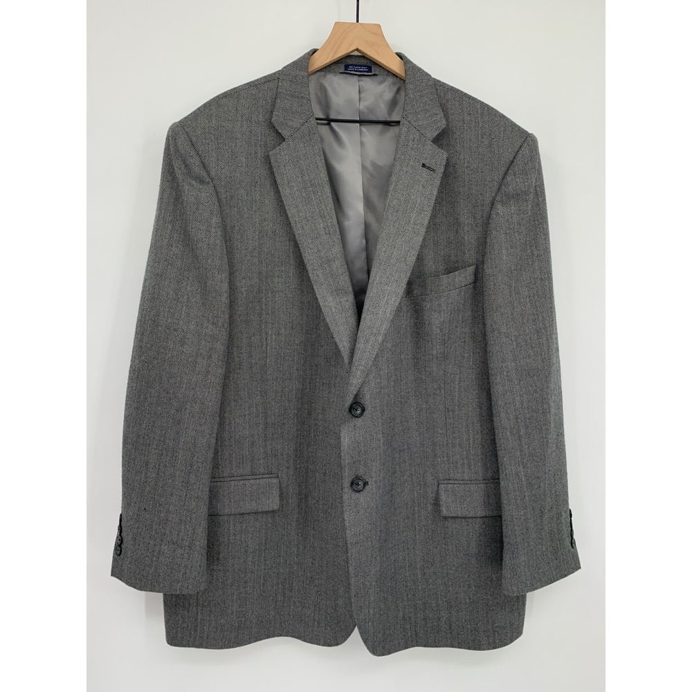 Saddlebred Blazer Mens 50L Gray Herringbone Wool Blend Sport Coat